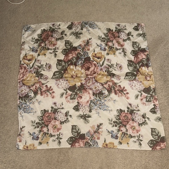 Pink and Yellow Floral Scarf with Vintage Charm
Approx 30”x30” - Picture 2 of 2